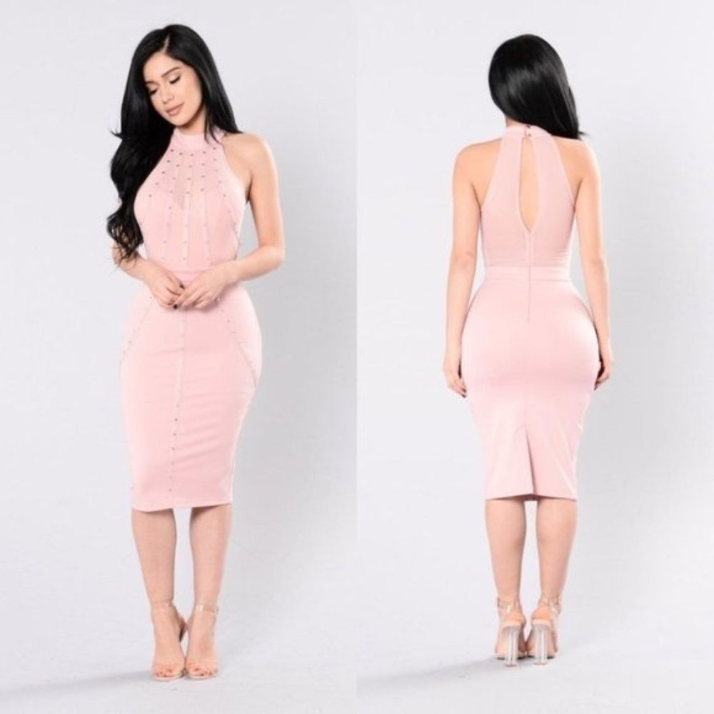 FASHION Nova Pink Mock neck Sleeveless Mesh Bodycon Barbiecore Midi Dress Size L